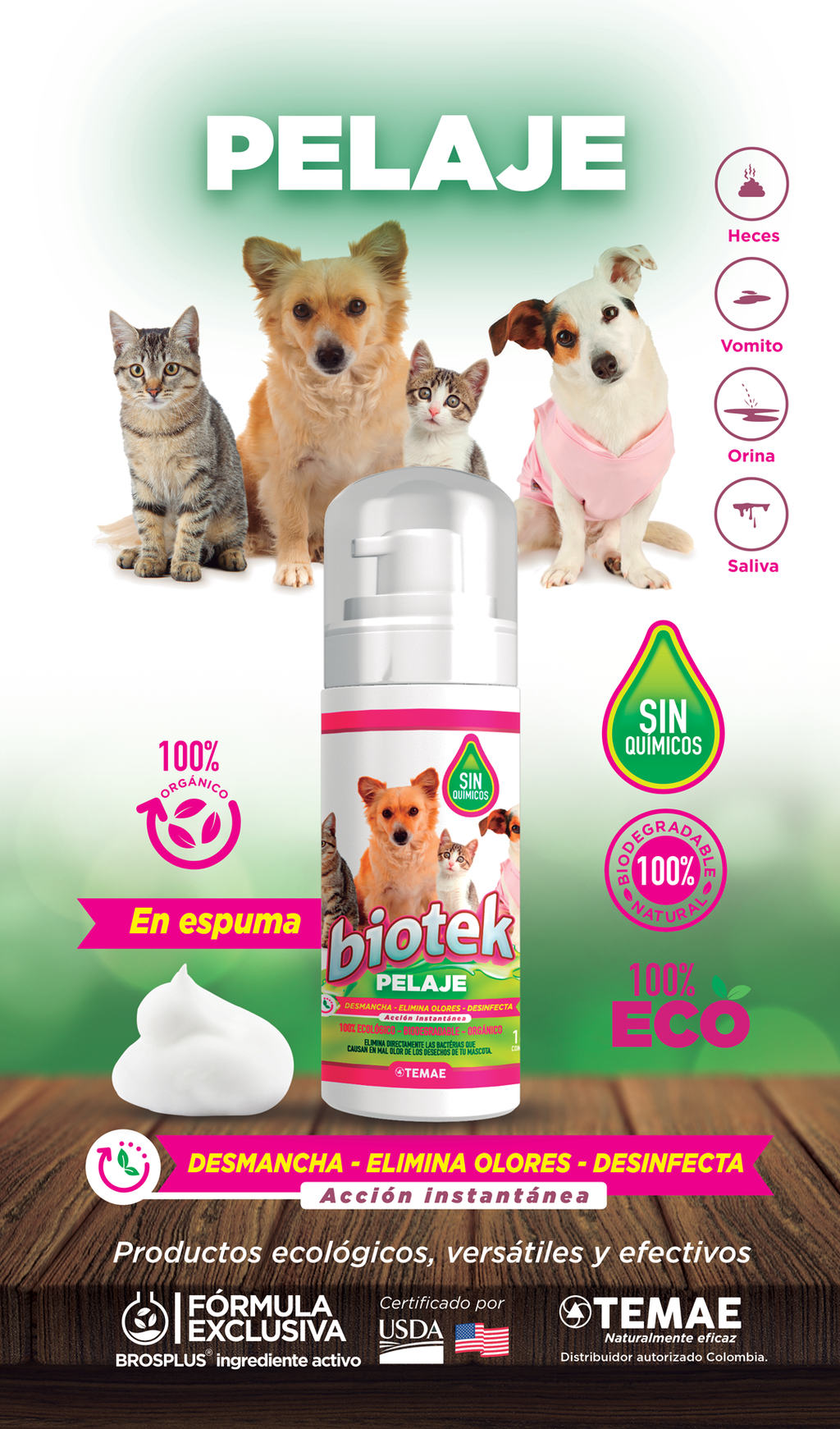 Bio-Coat Rescue  Envió Contra Entrega Espuma 3 en 1  Limpiador de Pelaje Waterless y Eliminador de Olores Enzimático (160ml)